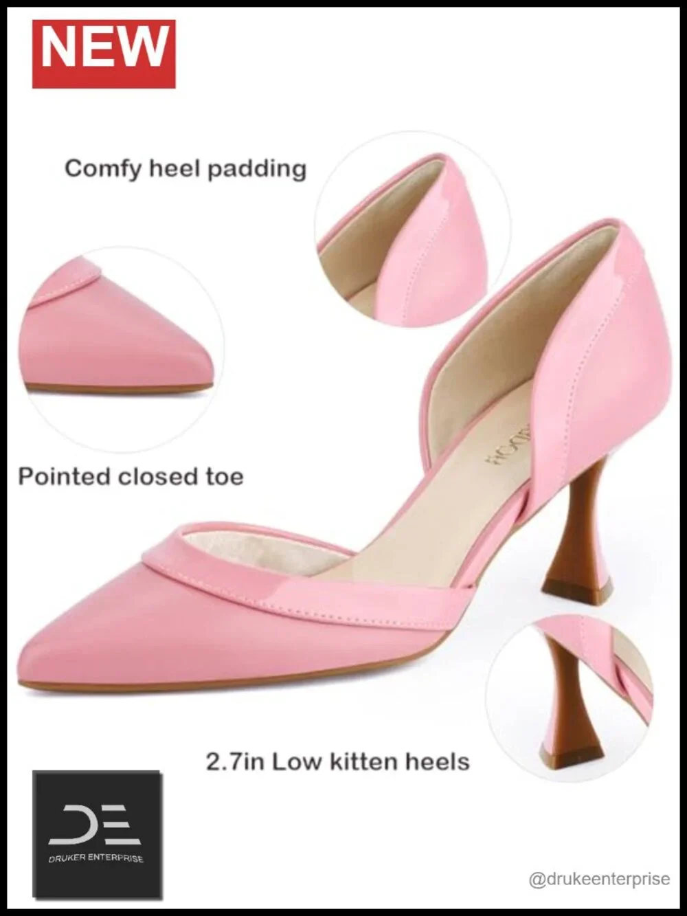 Women's Kitten Heel Pumps Pointed Toe D'Orsay Faux Leather Low Heel Dress Shoes